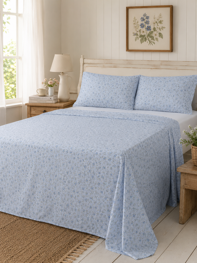 Completo letto matrimoniale Armonia azzurro fiorellini