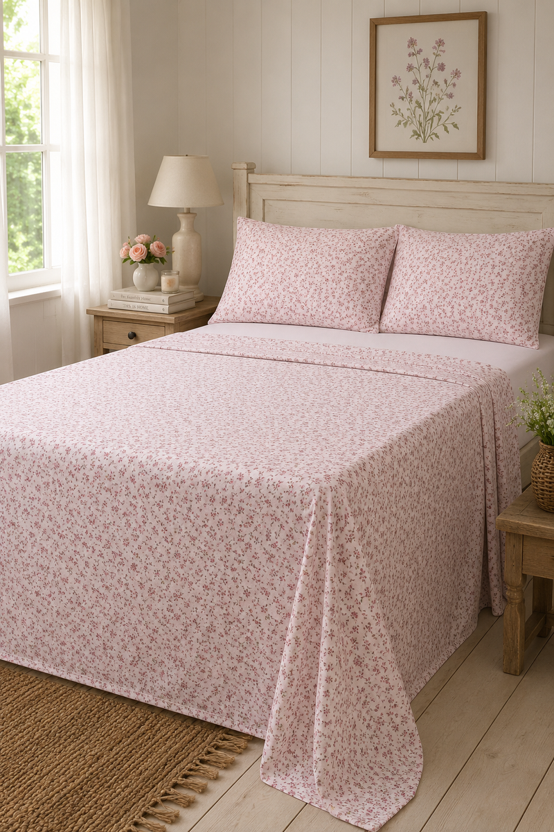 Completo letto matrimoniale Armonia Rosa fiorellini