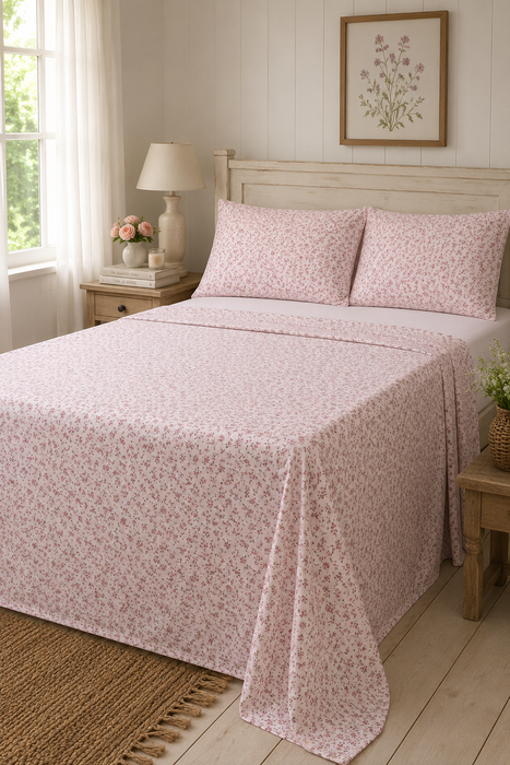 Completo letto matrimoniale Armonia Rosa fiorellini