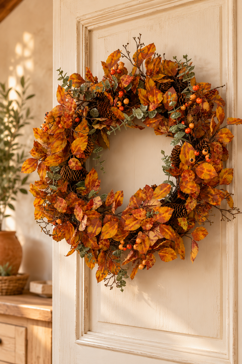 Corona Autunnale Decorativa 61 cm con Bacche e Pigne