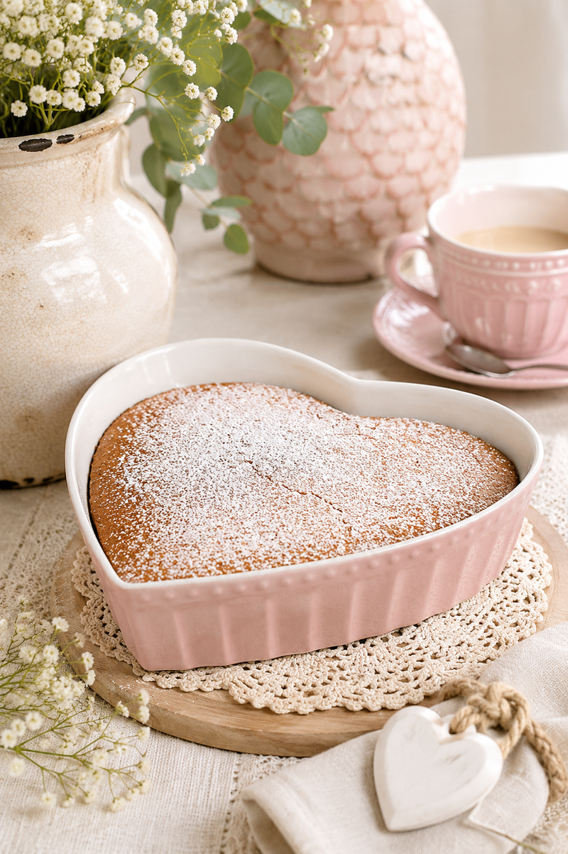 Pirofila a cuore in ceramica new bone rosa - 25x24x6 cm - Nuvole di Stoffa