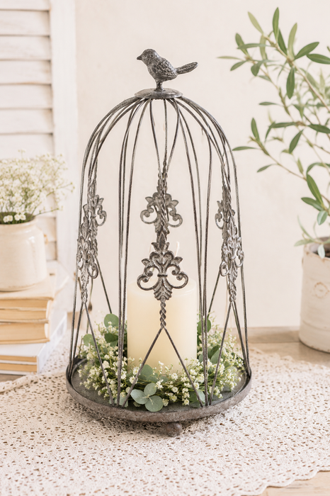 Lanterna gabbietta in ferro shabby chic Nuvole di Stoffa 33 cm