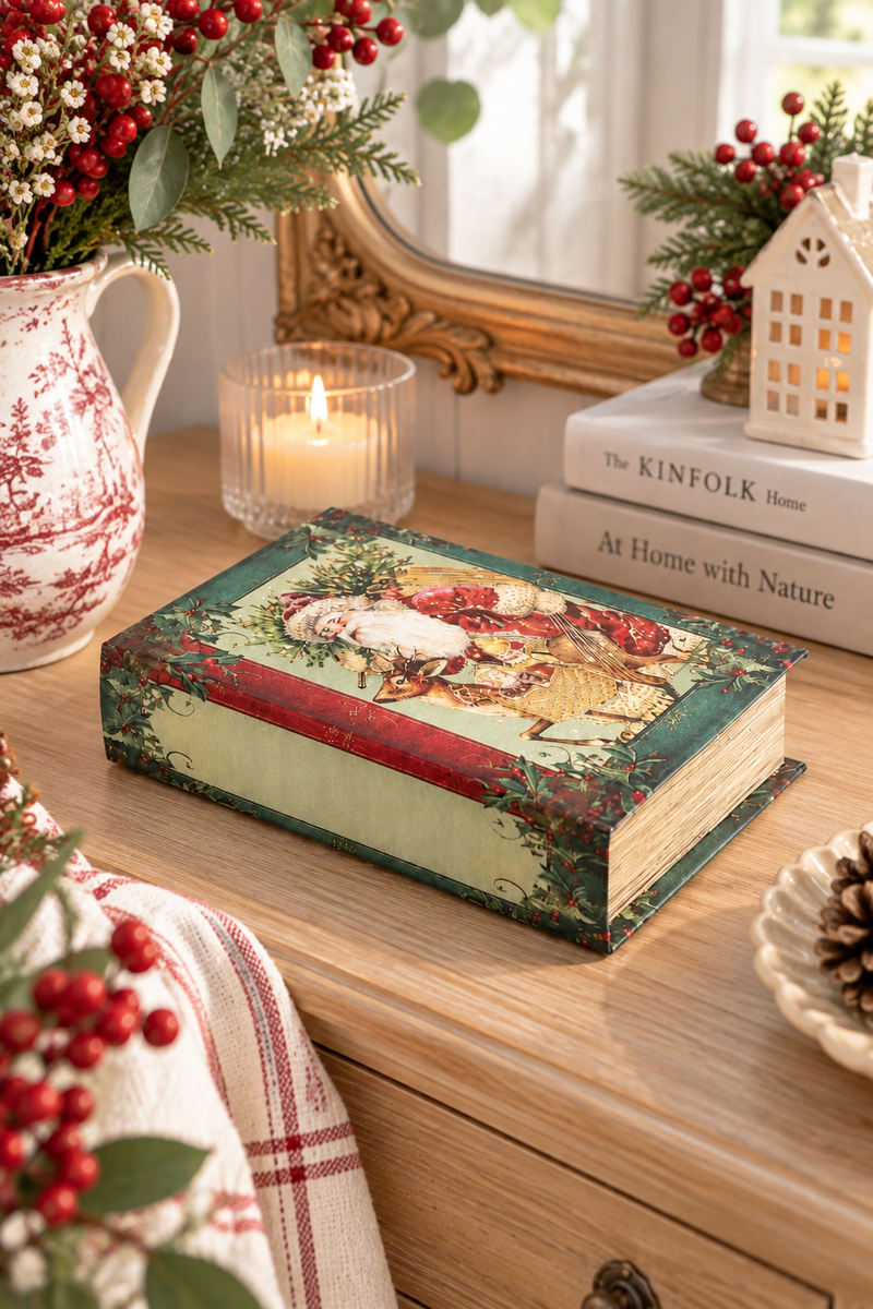 Libro contenitore natalizio con Babbo Natale 24 x 16 x 5 cm