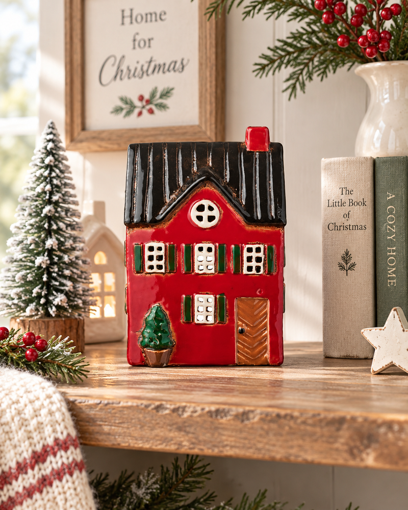 Casetta natalizia rossa con tetto nero in ceramica – IB Laursen