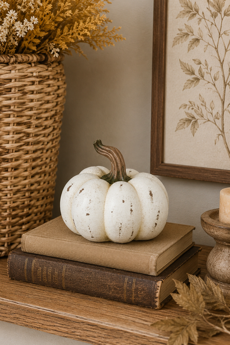 Zucca Decorativa Crema con Sfumature Verdi 14x14x12 cm
