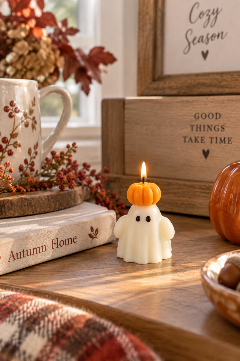 Candela LED con timer a forma di zucca fantasma