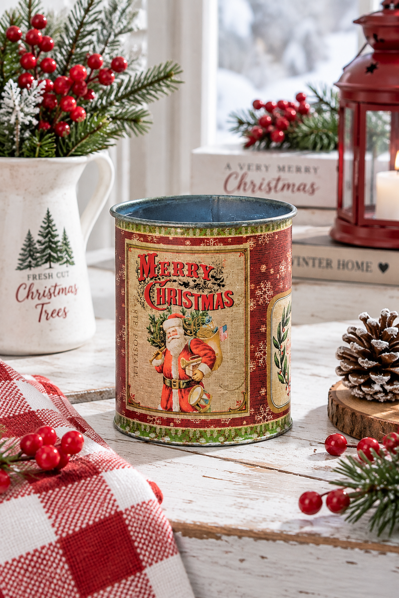Barattolo di latta vintage con Babbo Natale