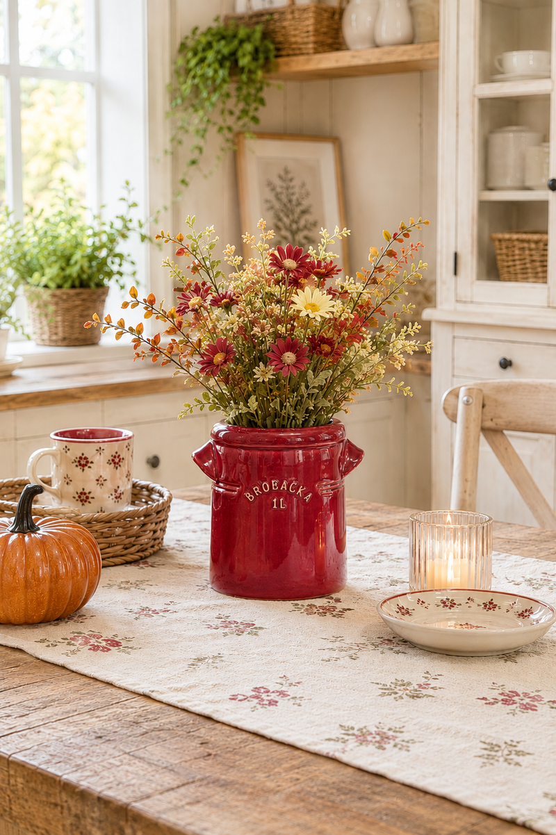 Vaso Bordeaux in Ceramica con Doppio Manico Stromshaga – 14×14×13 cm