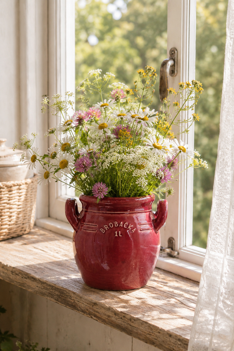 Vaso Bordeaux con Manici in Gres Stromshaga – 14×13×14 cm