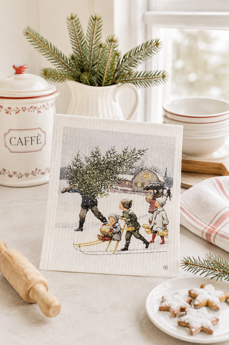 Panno Svedese Natalizio Bambini sulla Neve Stromshaga – 17×20 cm