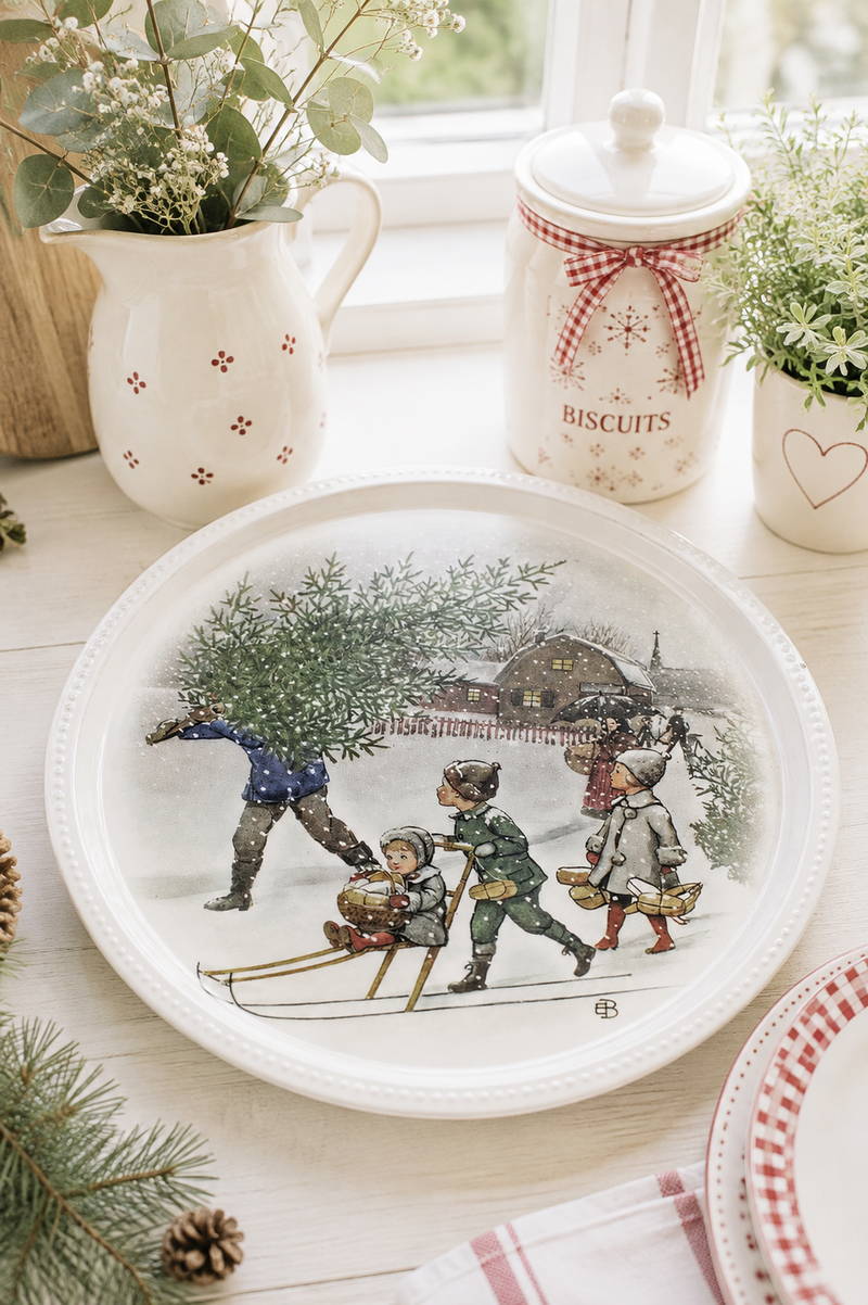 Vassoio Rotondo Natalizio Bambini sulla Neve Strömshaga – Ø 30 cm