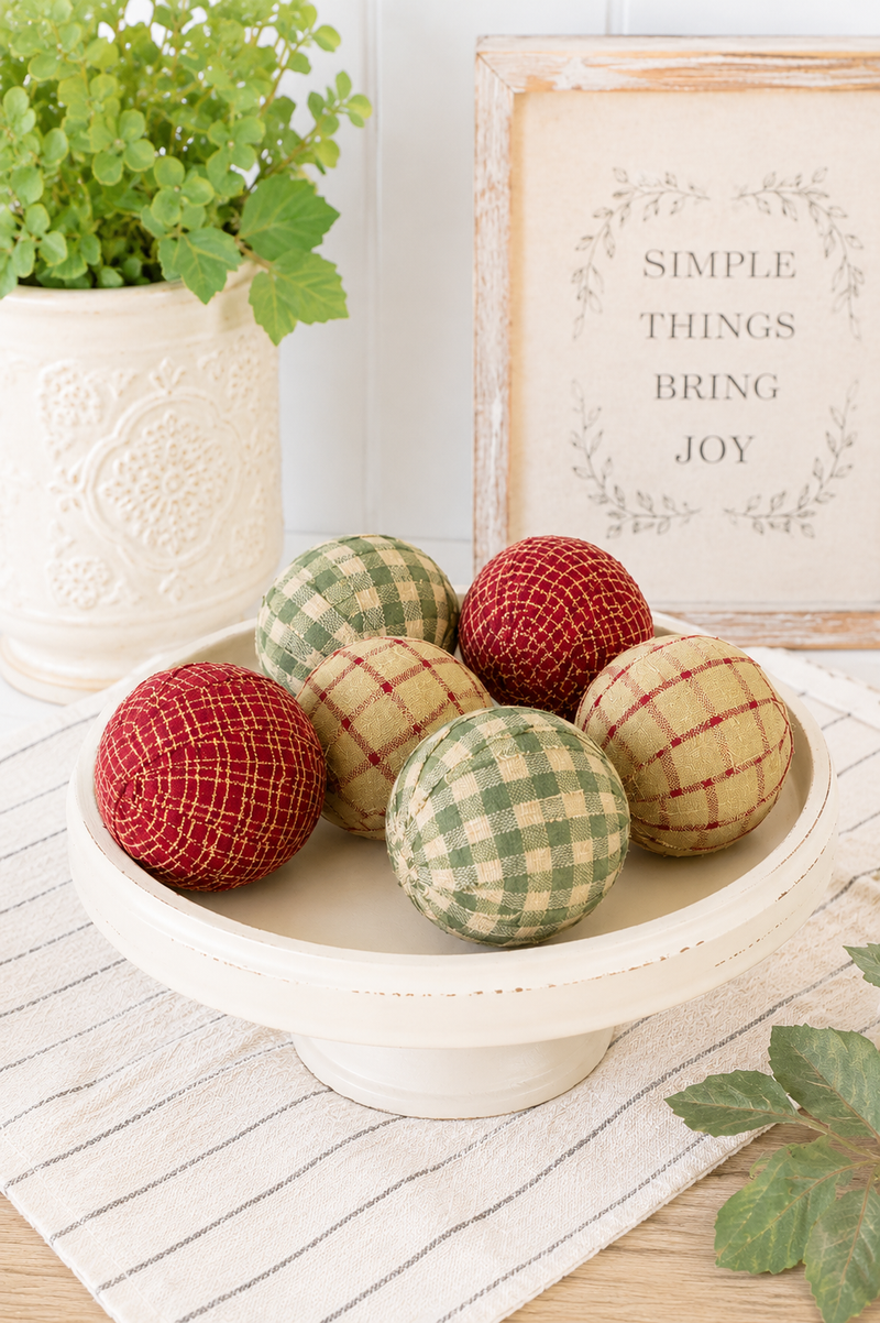 Set 6 Palline Decorative in Tessuto Country 6,4 cm