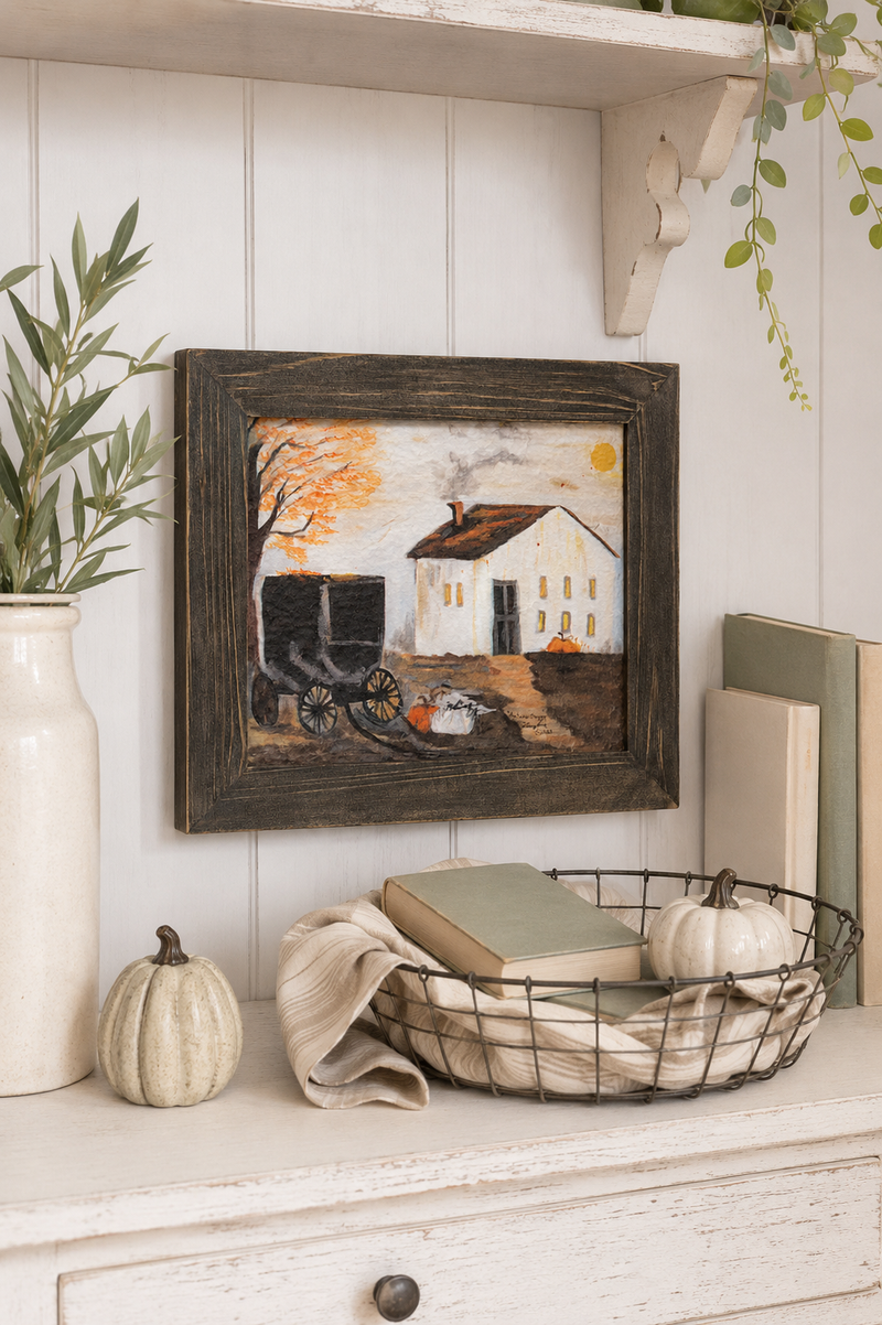 Quadro Autunnale Country con Casetta e Albero