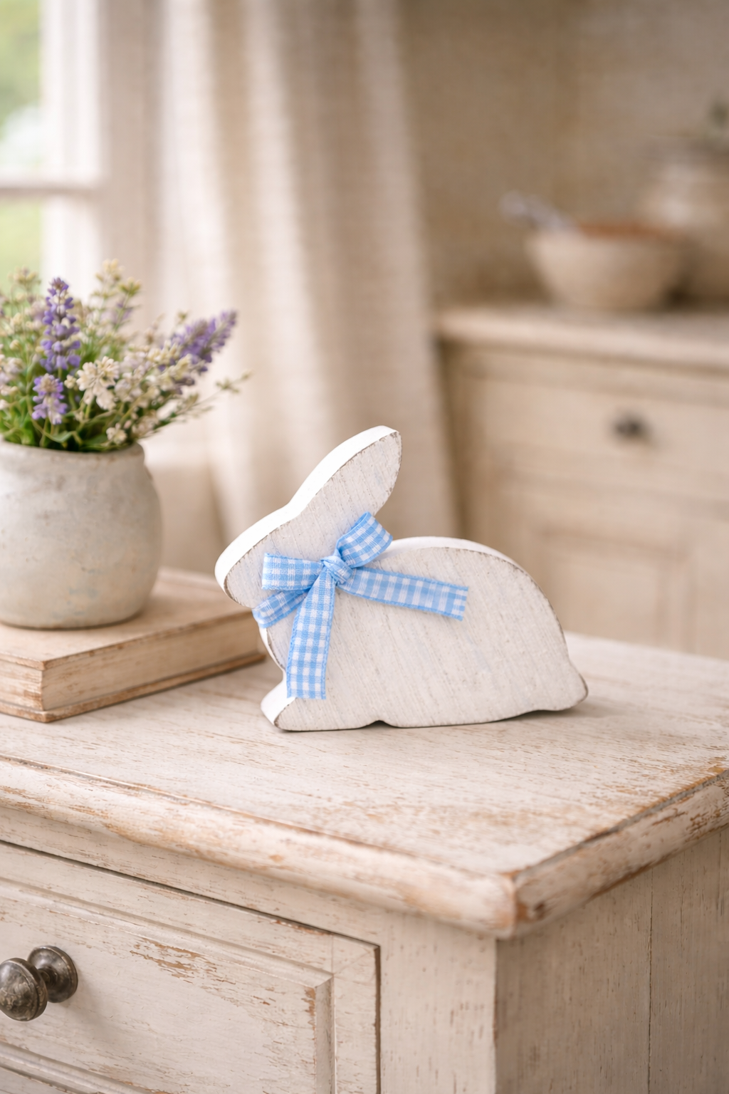 Coniglietto decorativo in legno stile provenzale