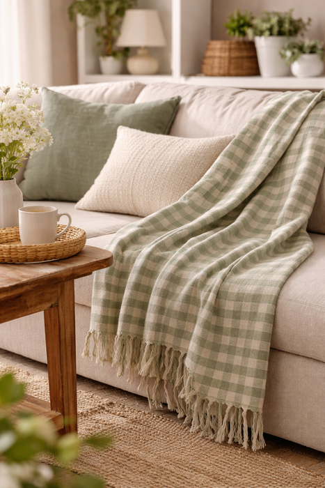 Coperta a quadri verde polvere Ib Laursen