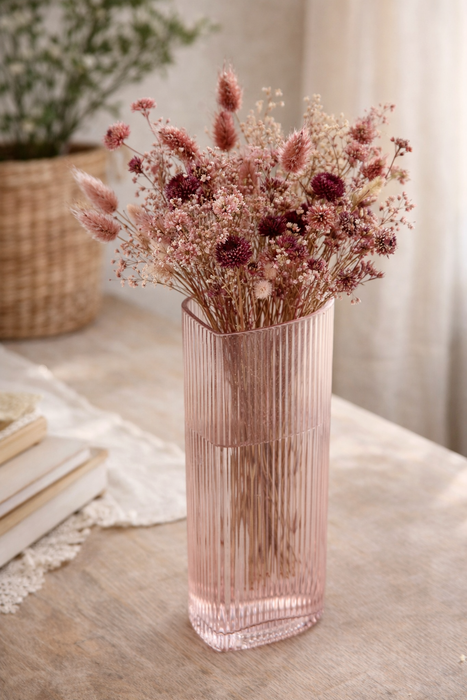 Vaso Cuore in Vetro Rosa Ø11xH28 Nuvole di Stoffa