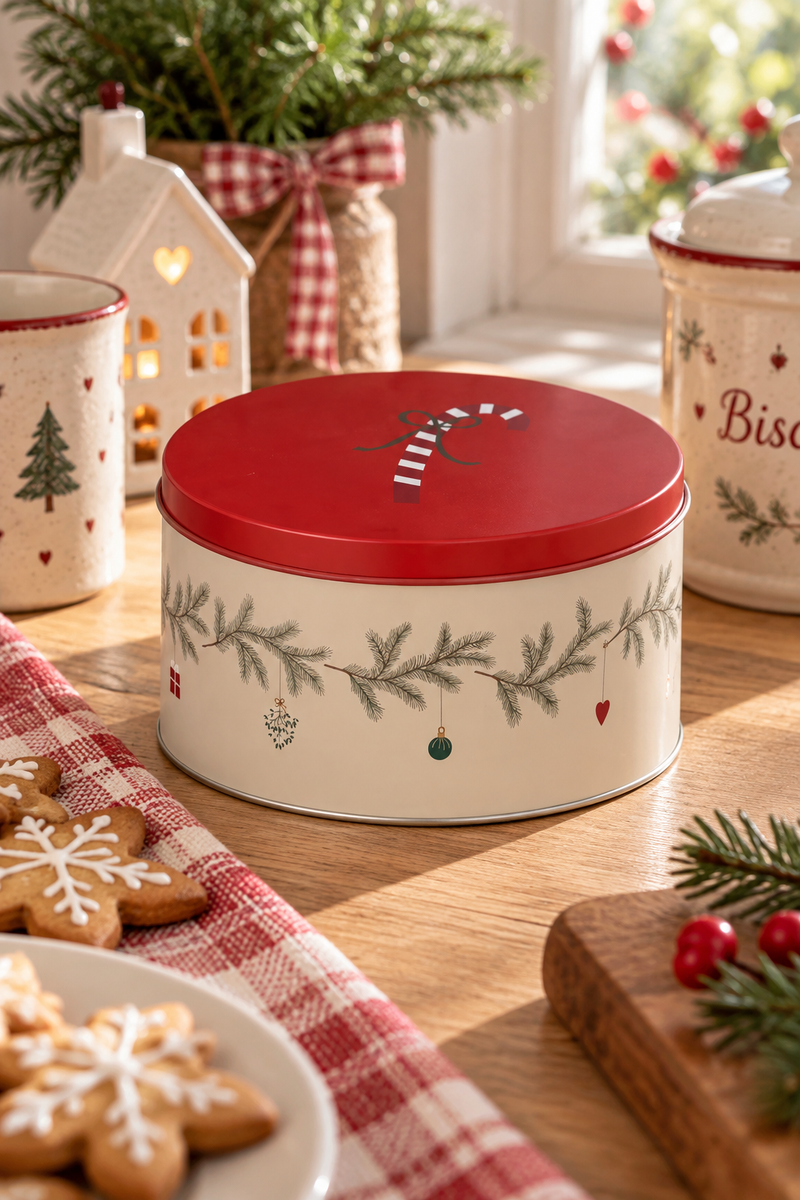 Scatola Natalizia in Latta “Natale Nostalgico” Ø 16,8 cm