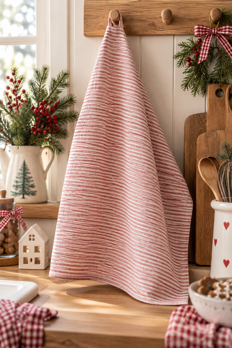 Strofinaccio a Righe Rosse IB Laursen in 100% Cotone 50x70 cm
