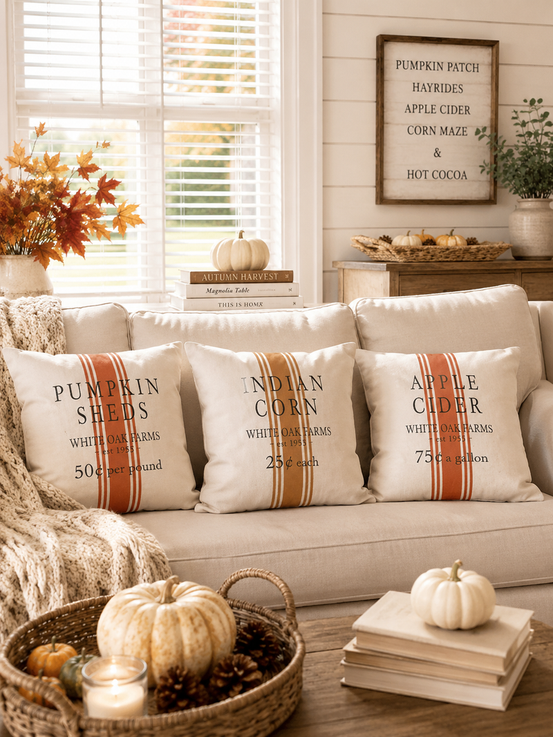 Cuscino Autunnale Farmhouse 25x25 in Cotone