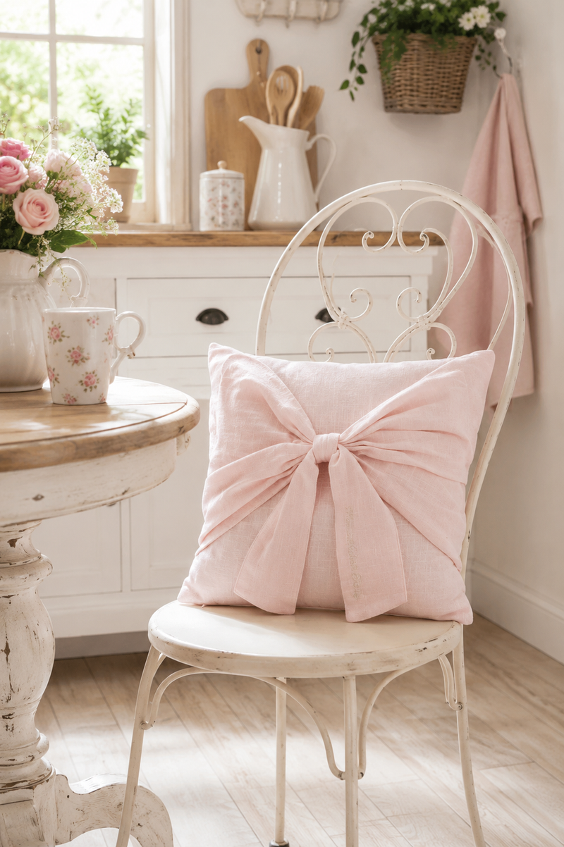 Federa Cuscino Rosa con Fiocco GreenGate 40x40 in Cotone