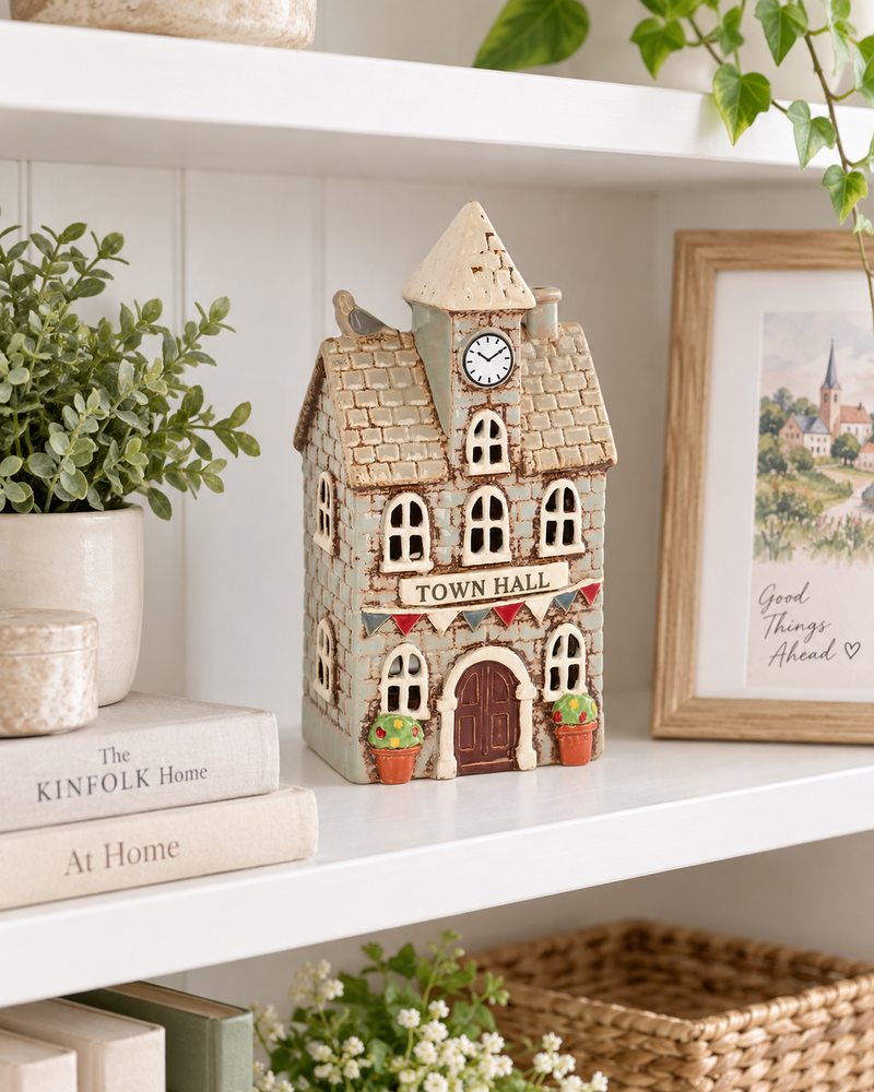 Casetta Municipio Decorativa in Ceramica Porta Tealight – Town Hall