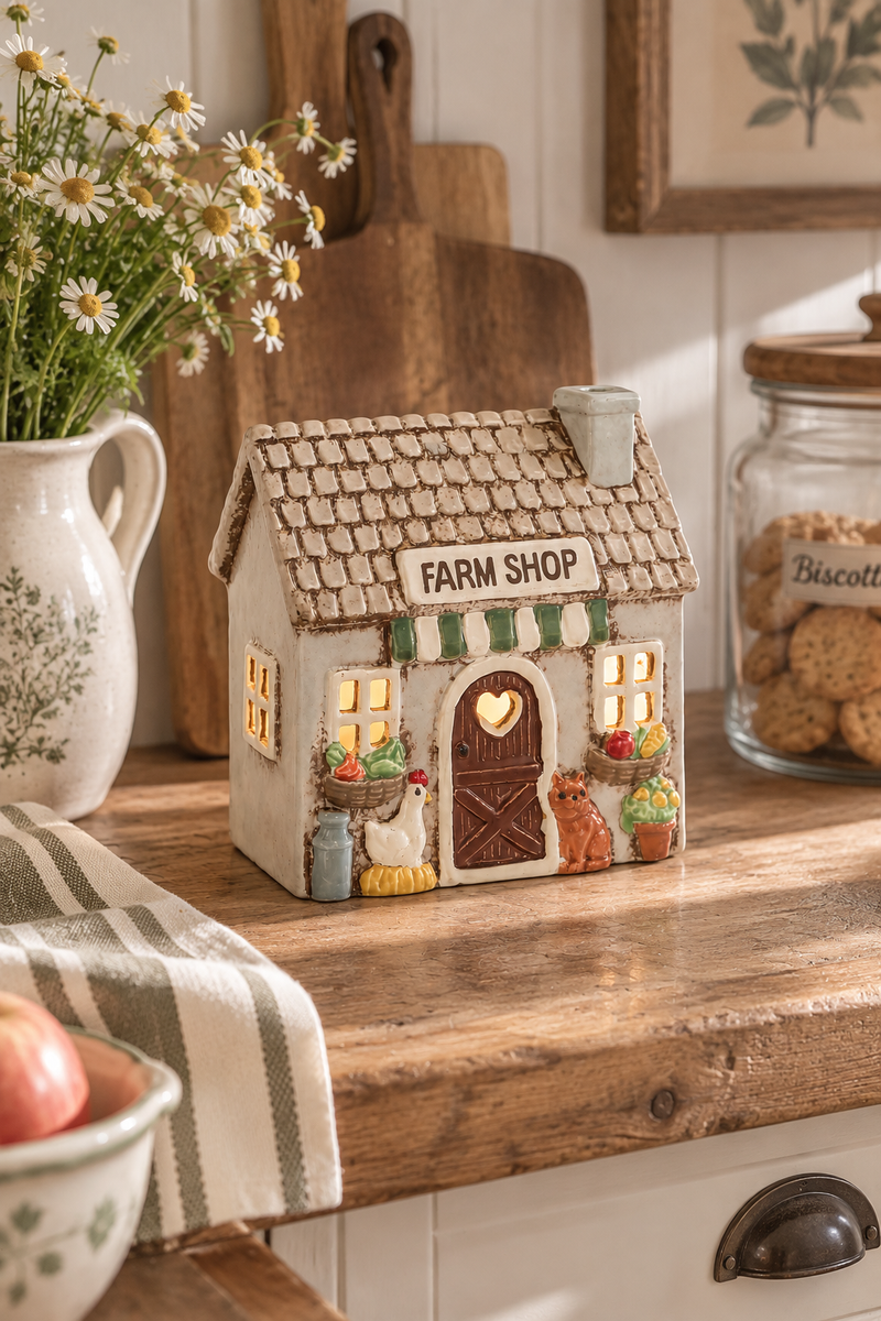 Casetta Farm Shop in Ceramica Porta Tealight 15 cm – Village Pottery