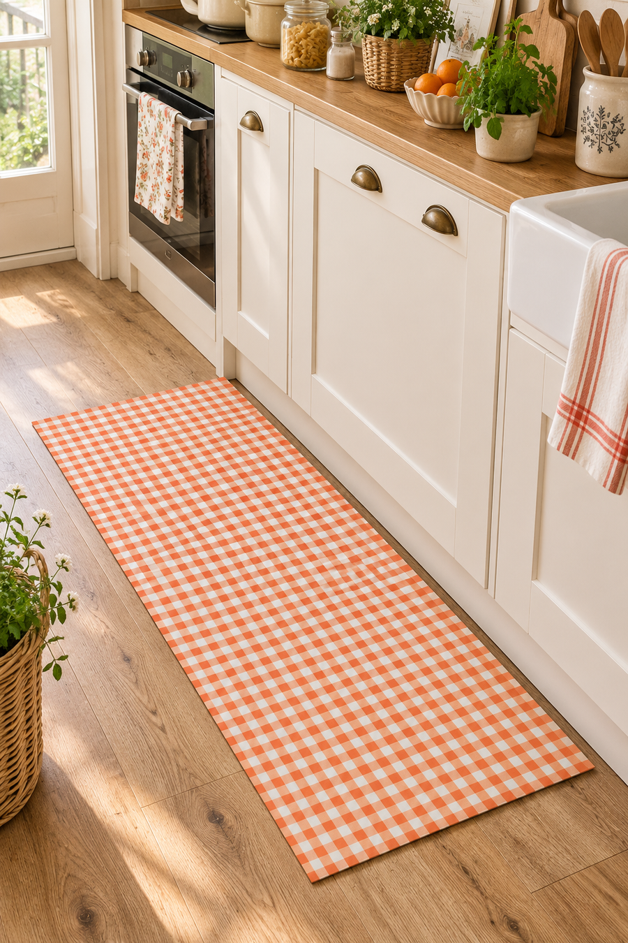 Tappeto in Vinile Country Check Arancio