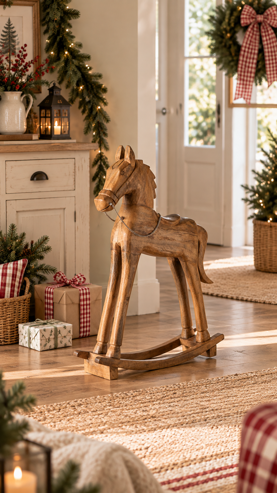 Cavallo a dondolo decorativo in stile vintage H77 cm