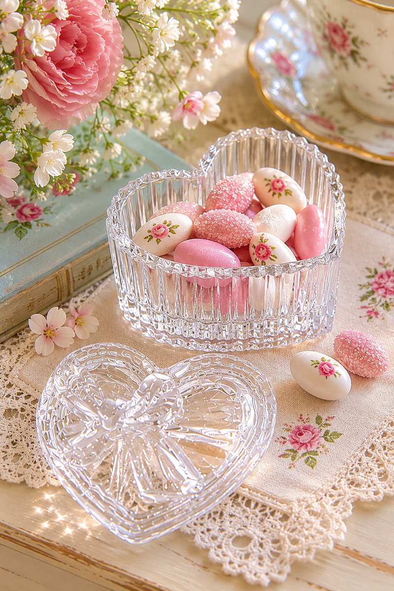 Scatolina in Vetro a Forma di Cuore con Fiocco – Chic Antique