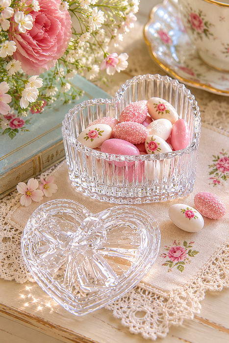 Scatolina in Vetro a Forma di Cuore con Fiocco – Chic Antique