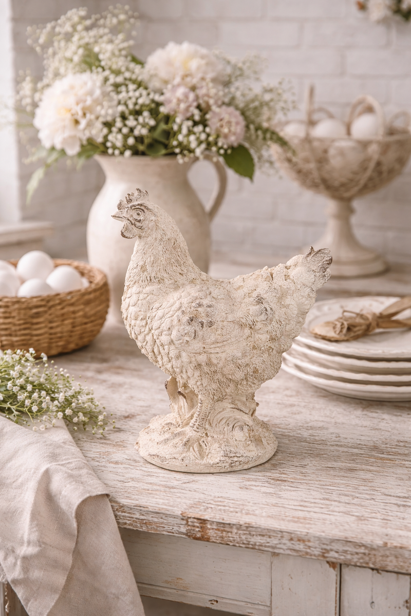 Chicken beige polyresin decoration