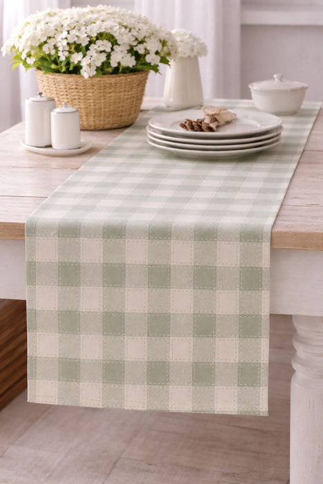 Runner Vichy Verde Rami d’Amore 45×140 cm Blanc Mariclò