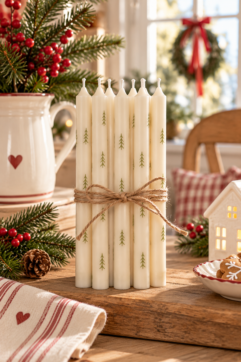 Set 6 candele natalizie IB Laursen con alberelli verdi H20 cm
