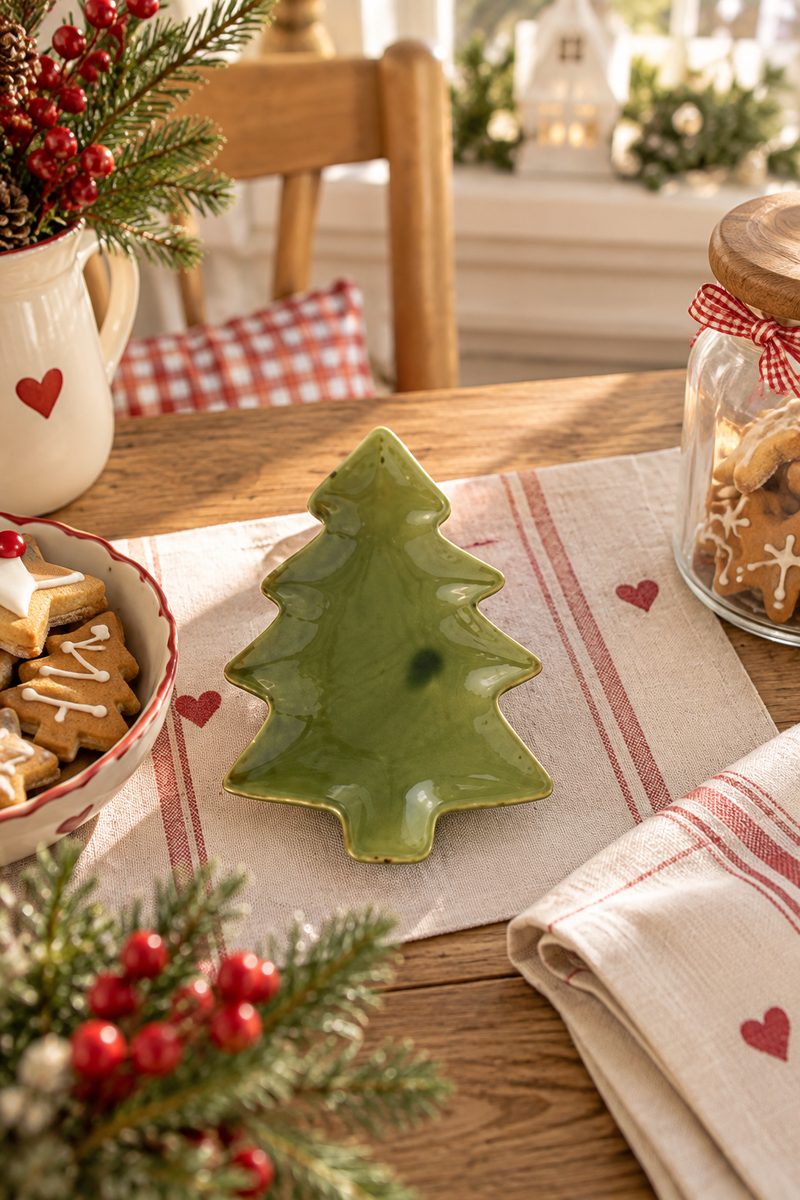 Piattino natalizio a forma di albero IB Laursen in ceramica 14x10 cm verde