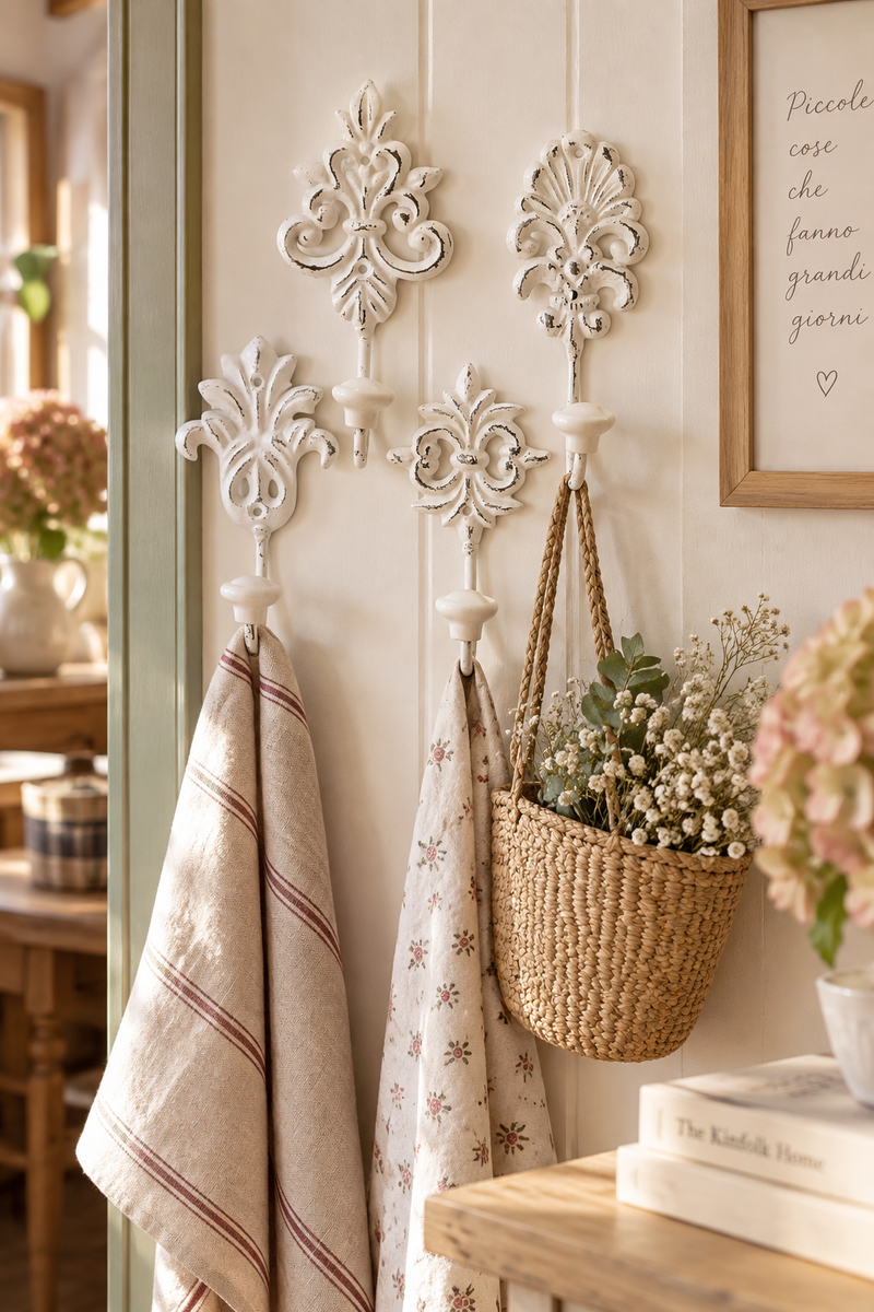 Gancio decorativo in metallo bianco anticato H17 cm – assortito