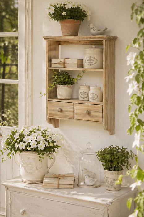 Mensola in legno con cassetti 46.5x14.5x60 cm Nuvole di Stoffa