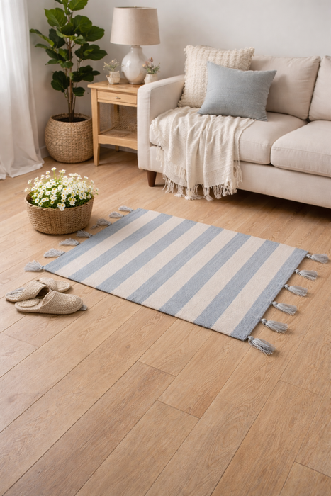 Tappeto a Righe con Nappe 60x90 cm Righe di Sole Blanc Mariclò