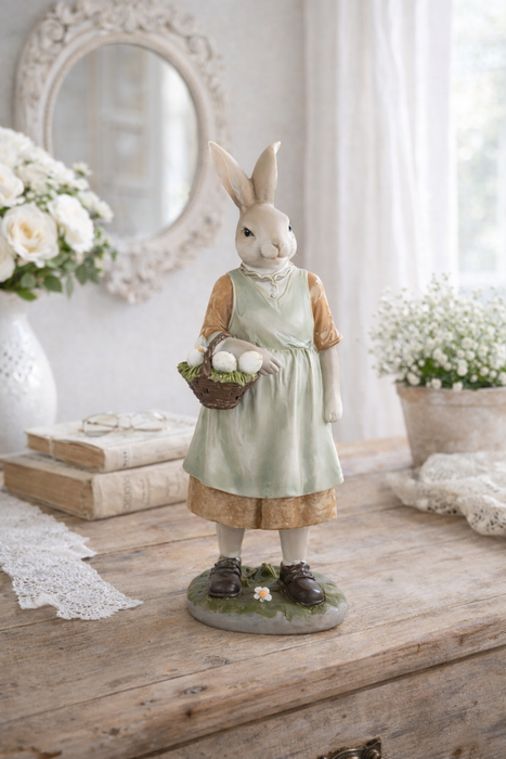 Statua decorativa coniglio in resina con cestino-Clayre & Eef
