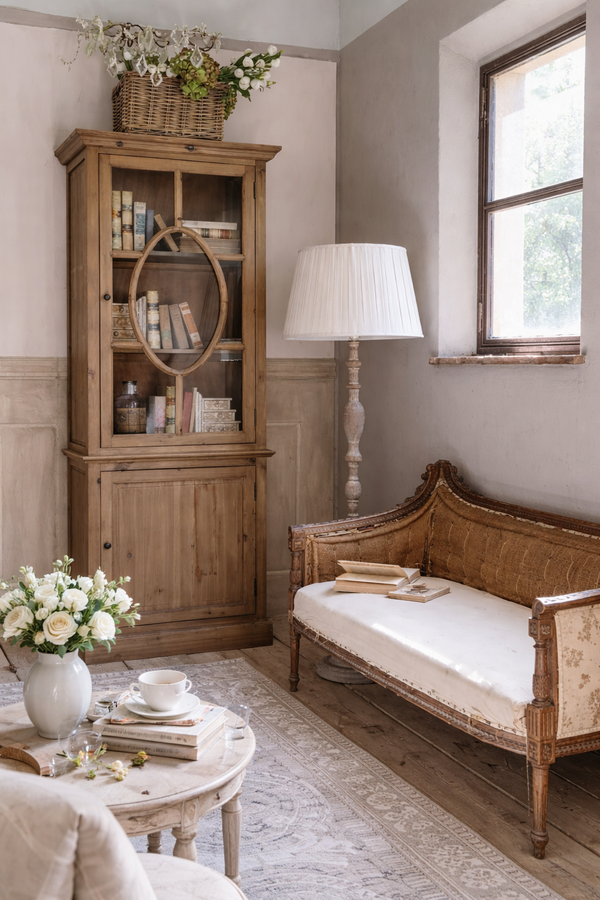 Vetrina in Legno di Cedro Riciclato 80x45x210 cm Blanc Mariclò