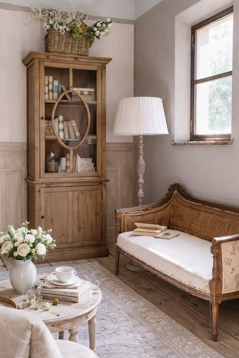 Vetrina in Legno di Cedro Riciclato 80x45x210 cm Blanc Mariclò