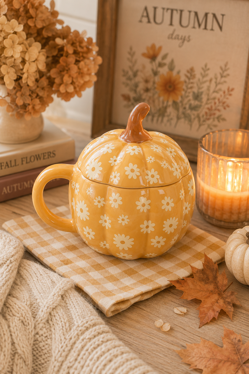 Tazza Zucca Floreale con Coperchio
