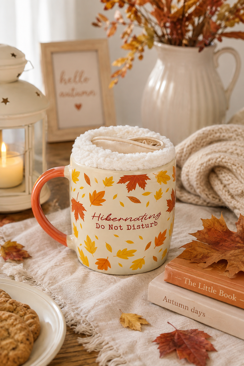 Kit tazza autunnale con calzini e maschera