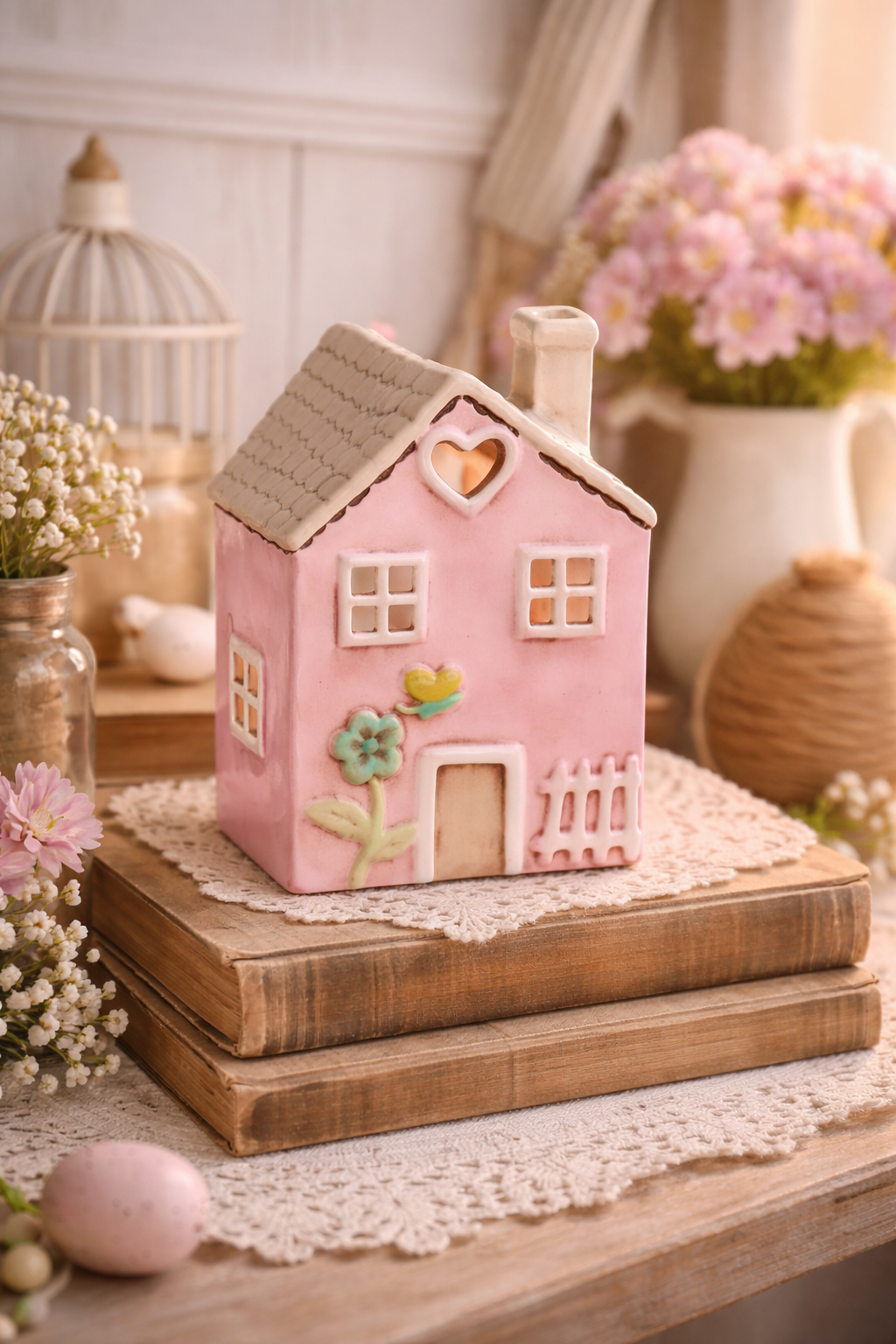 Casetta Porta Tea Light Rosa in Ceramica