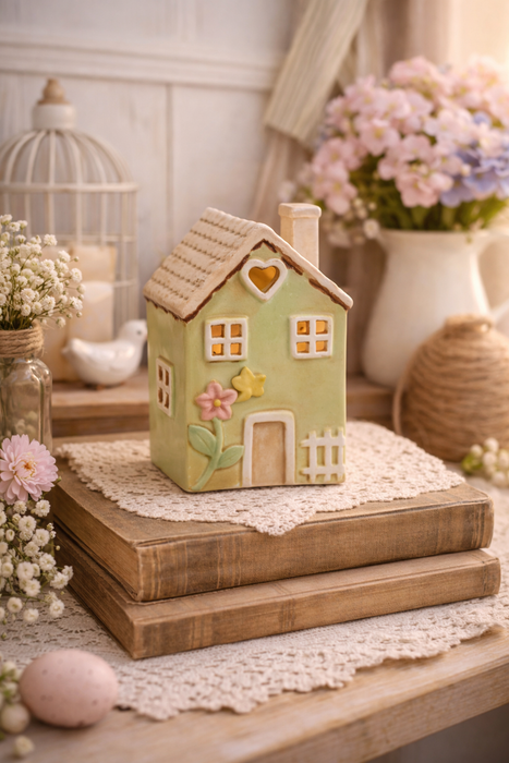 Casetta Porta Tea Light in Ceramica verde