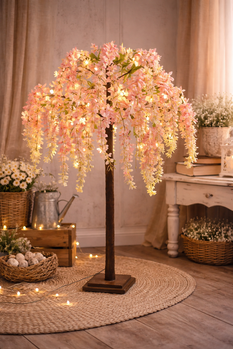 Albero di Glicine Rosa Artificiale con 78 LED H 120 cm