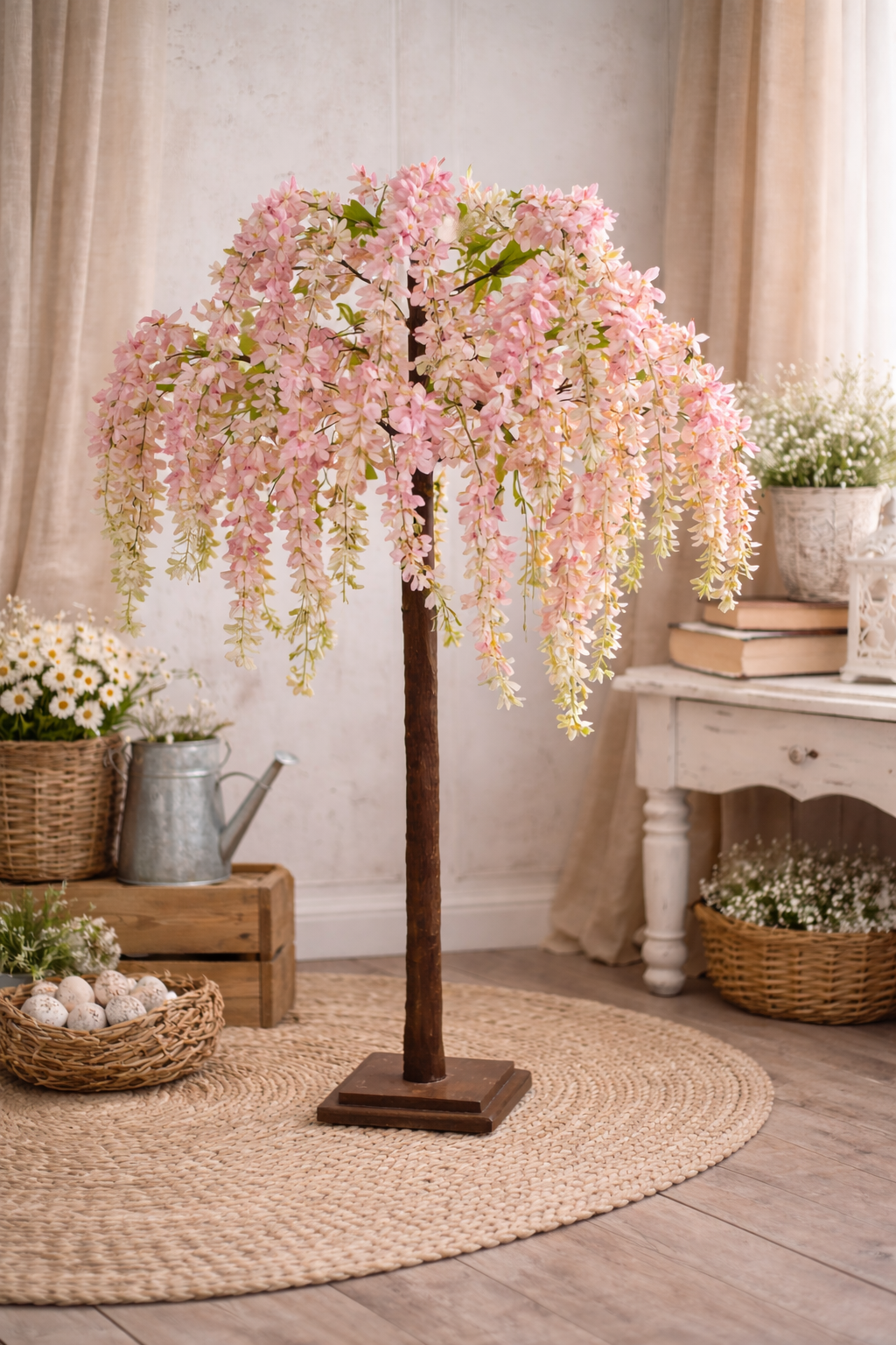 Albero di Glicine Rosa Artificiale con 78 LED H 120 cm