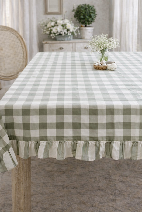 Tovaglia con balza verde  160 x 200 cm Bolgheri Blanc Mariclò