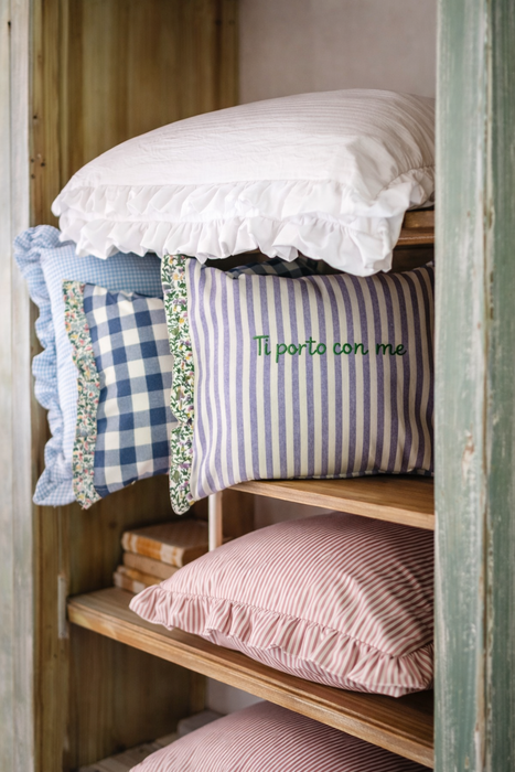 Cuscino con scritta ricamata Ti porto con me Blanc Mariclò