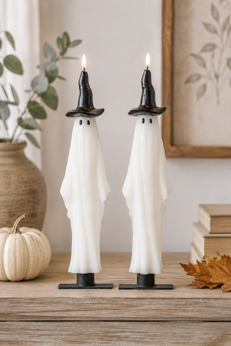 Set 2 Fantasmi Luminosi Halloween con Fiamma LED