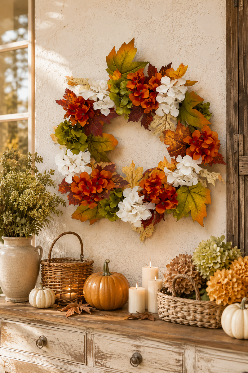 Corona Autunnale con Ortensie – 58 cm
